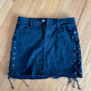 Distressed Black Jean Skirt